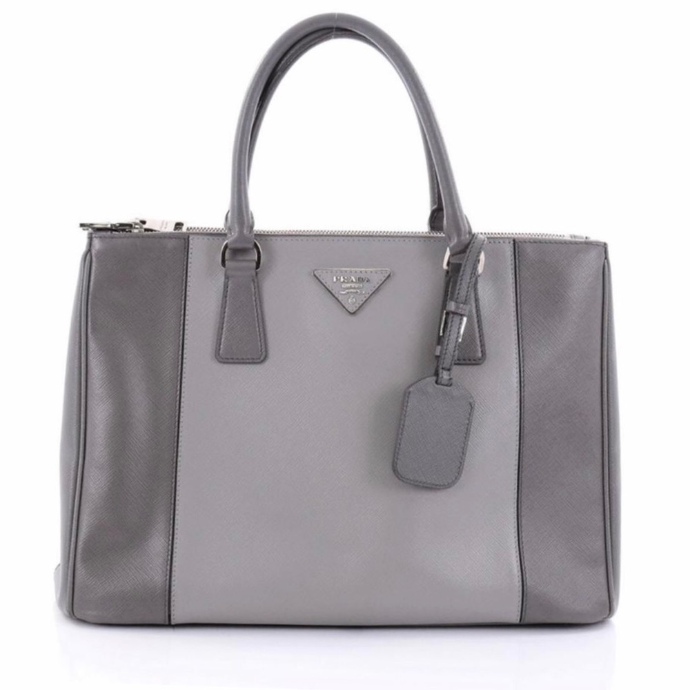 prada bicolor double zip luxe tote saffiano
